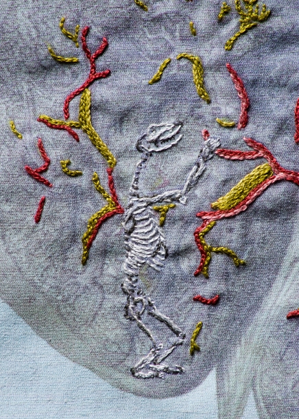 "I don't have a problem" Detail 1. Embroidery on inkjet printed cloth. 2005